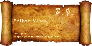 Priher Vince névjegykártya